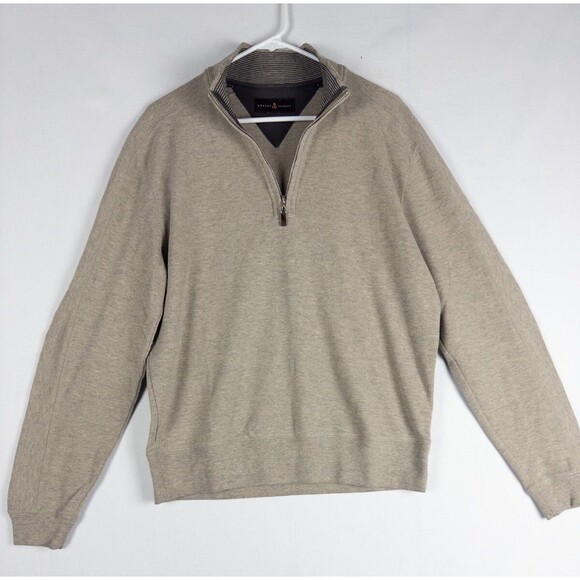 Robert Talbott Sweater Mens Medium Tan Pullover 1/4 Zip Solid Cotton Blend - Picture 1 of 8
